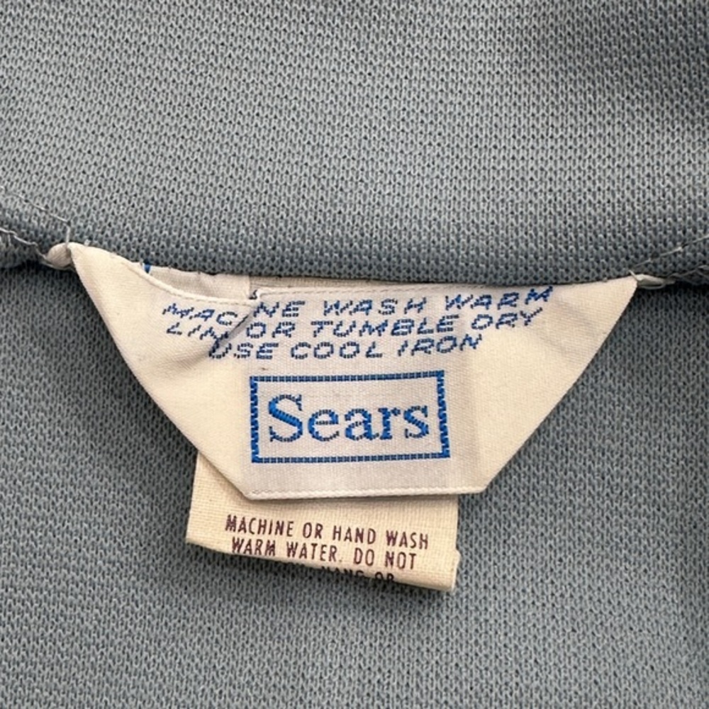 VTG Sears Blue Open Weave Cardigan Jacket M‎ L 14 Grannycore 70s Mod Church - Picture 6 of 7